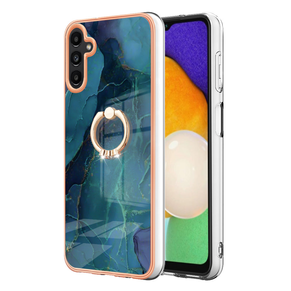 YB IMD Series-17 Style-E For Samsung Galaxy A55 5G Case 2.0mm TPU Marble Phone Cover with Ring Holder - Green YB IMD Series-17 Style-E For Samsung Galaxy A55 5G Case 2.0mm TPU Marble Phone Cover with Ring Holder - Green